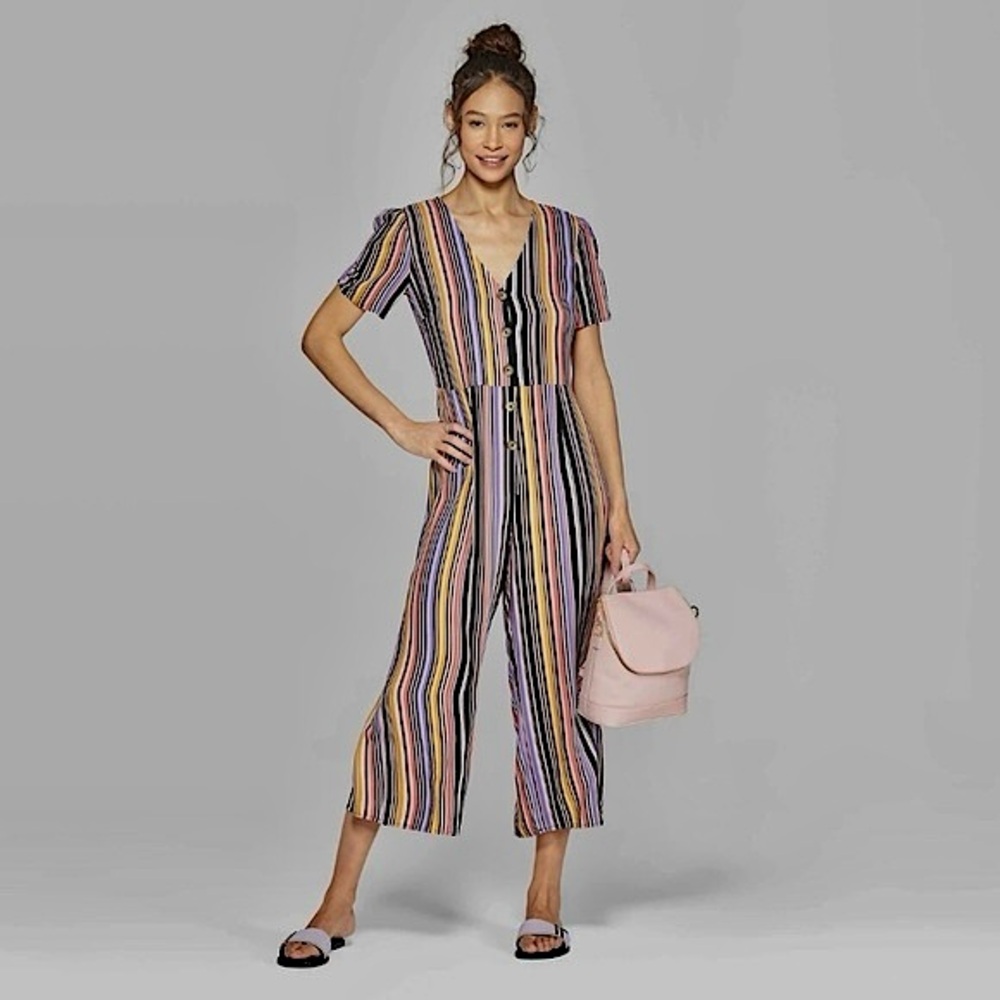Xhilaration Pinstripe Jumpsuit Button Front